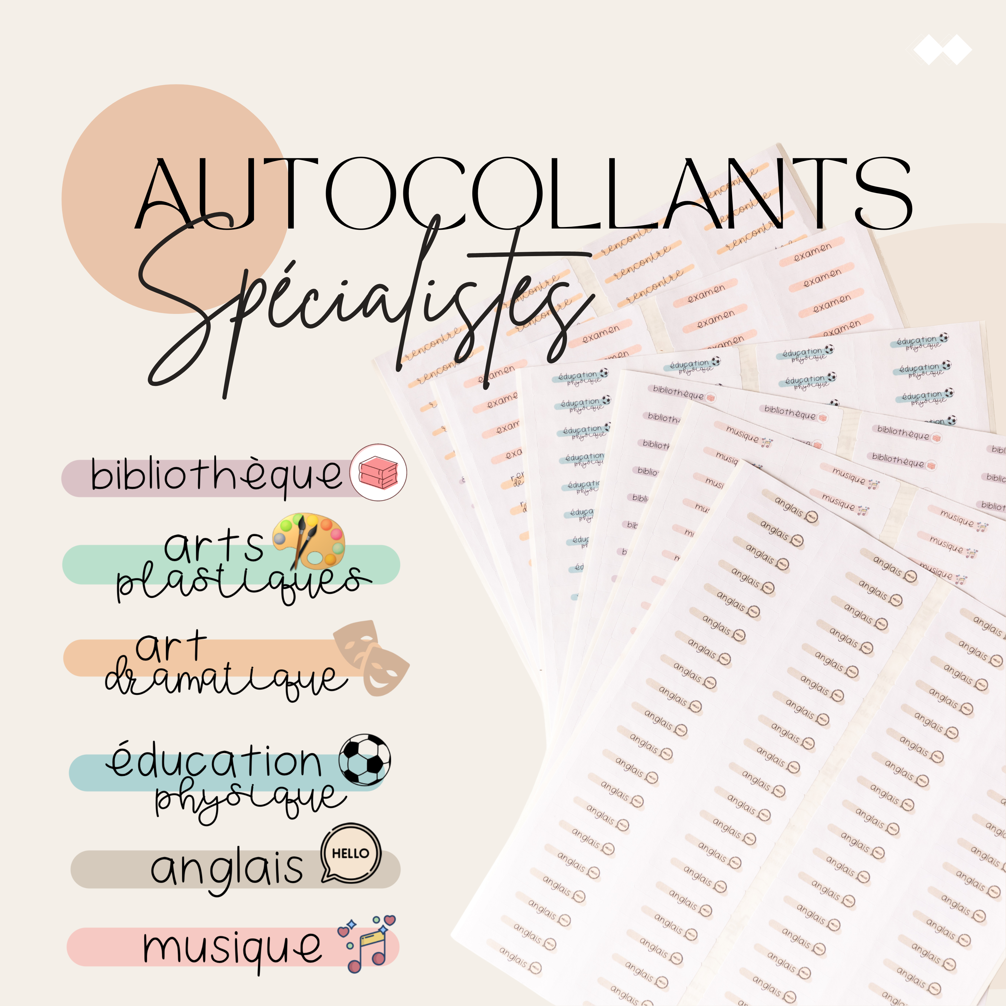 5 feuilles autocollantes
