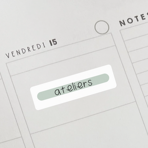 Autocollants "ateliers" verts pour professeurs et éducateurs.