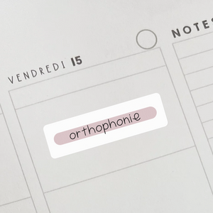 Autocollants "orthophonie" roses pour professeurs et éducatrices.